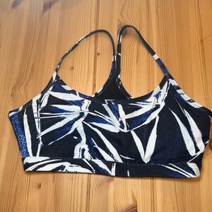 Fabletics Blue & Black Palm Racerback Sports Bra Medium